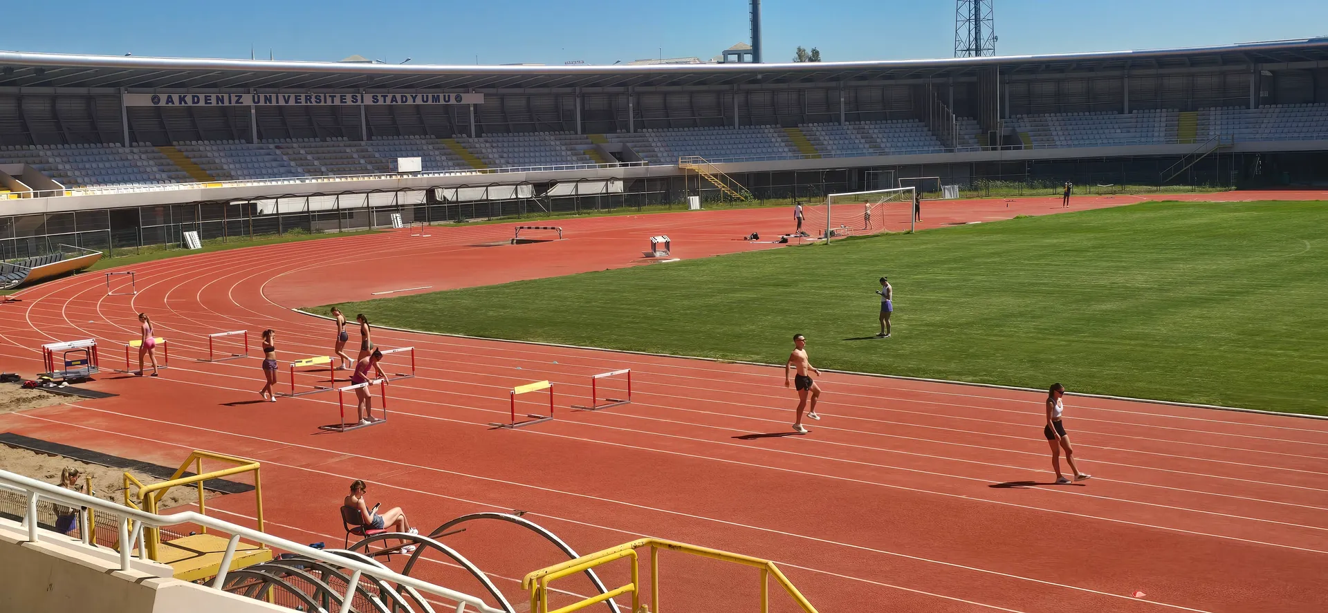 Hurdle session on the stadium track during a camp
